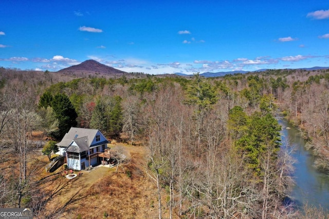 drone / aerial view featuring a mountain view