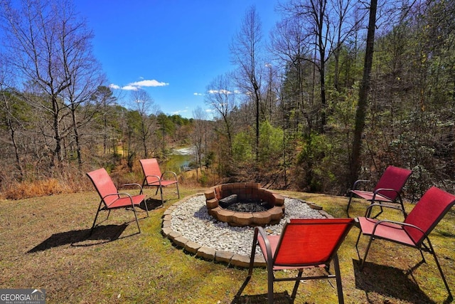 view of patio / terrace with a fire pit