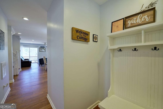 mudroom featuring dark hardwood / wood-style floors