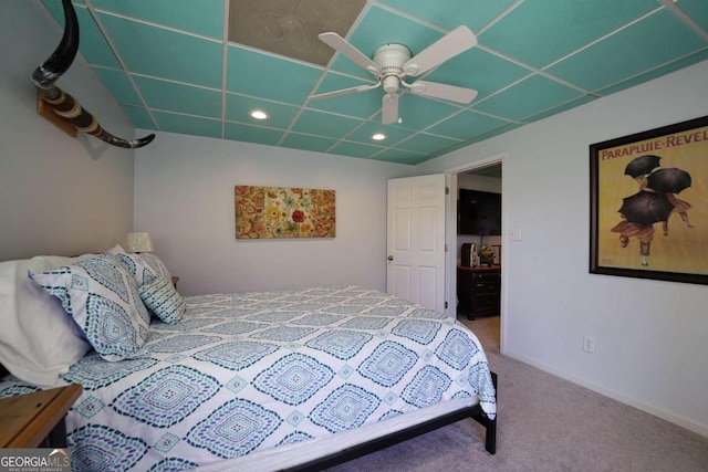 bedroom featuring carpet and ceiling fan