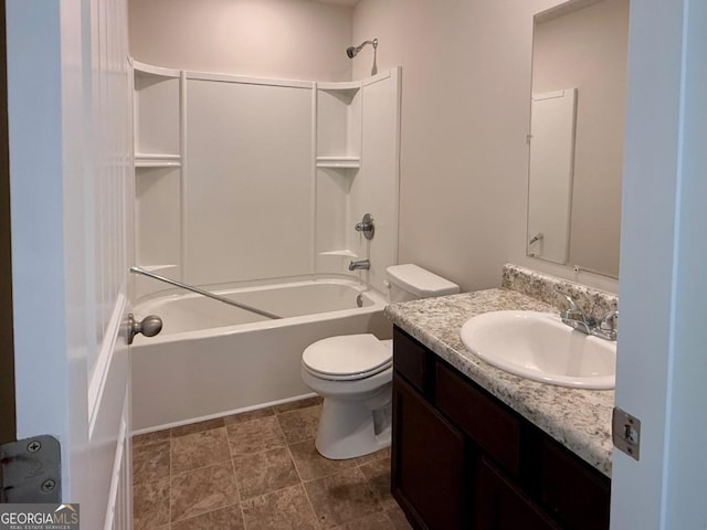 full bathroom featuring vanity, shower / bathing tub combination, and toilet