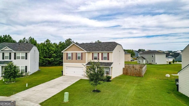 view of front facade featuring a front lawn and a garage