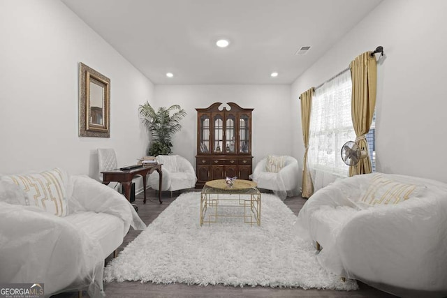 living room with dark wood-type flooring