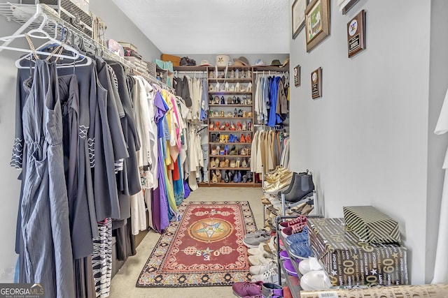 walk in closet featuring carpet floors