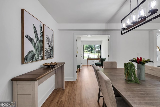 dining area with hardwood / wood-style flooring