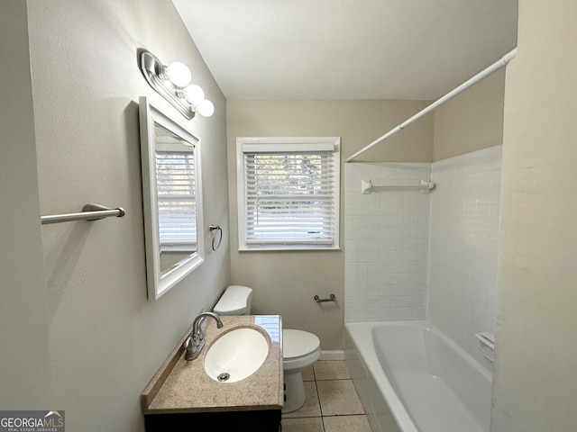 full bathroom featuring tile patterned floors, vanity, toilet, and shower / tub combination