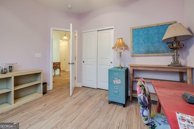 office space featuring light hardwood / wood-style floors