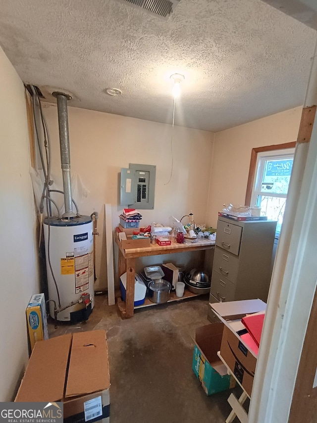 interior space featuring electric panel and gas water heater