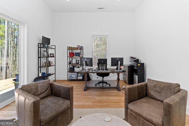 office with wood-type flooring