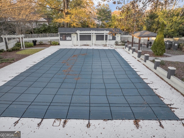 view of swimming pool with a gazebo, a patio area, and a pergola