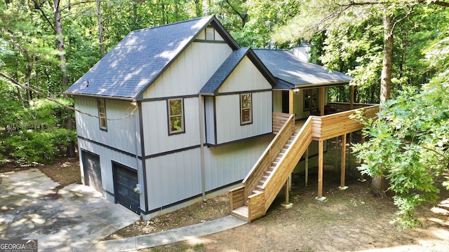 exterior space with a garage