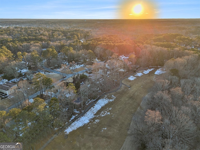 view of aerial view at dusk