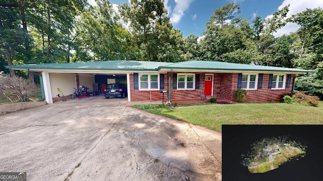 ranch-style home with a front lawn and a carport