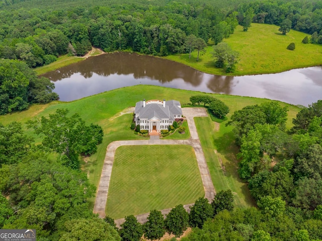 aerial view with a water view and a rural view