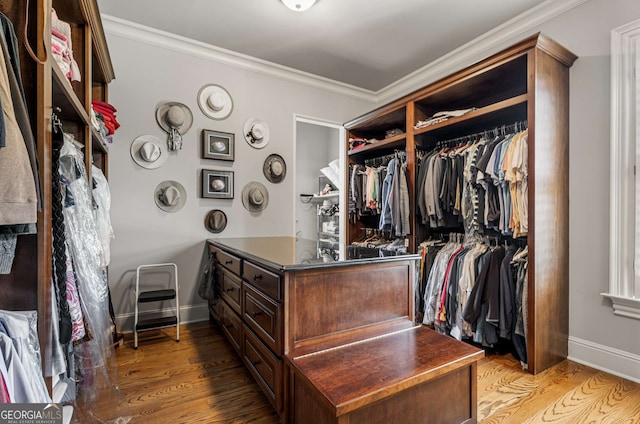 walk in closet featuring wood-type flooring