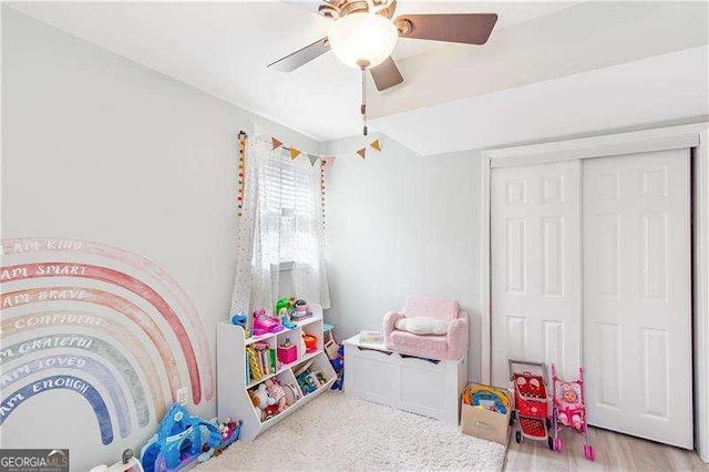 game room featuring ceiling fan