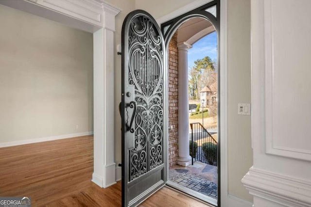 foyer entrance with light hardwood / wood-style flooring