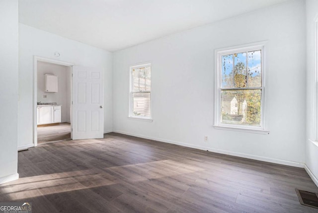 spare room with dark wood-type flooring