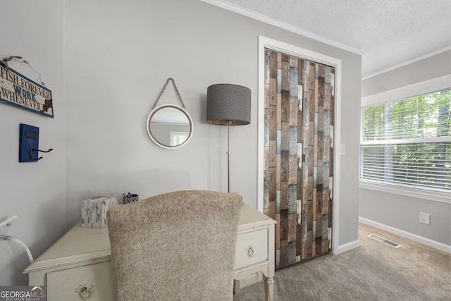 bathroom featuring a textured ceiling and ornamental molding