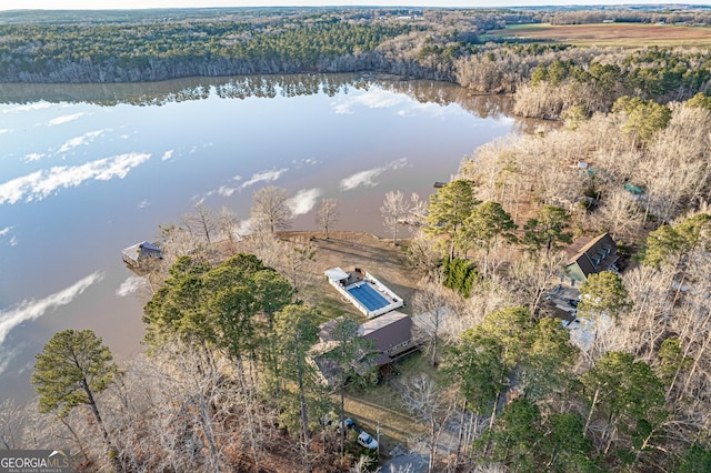 bird's eye view featuring a water view