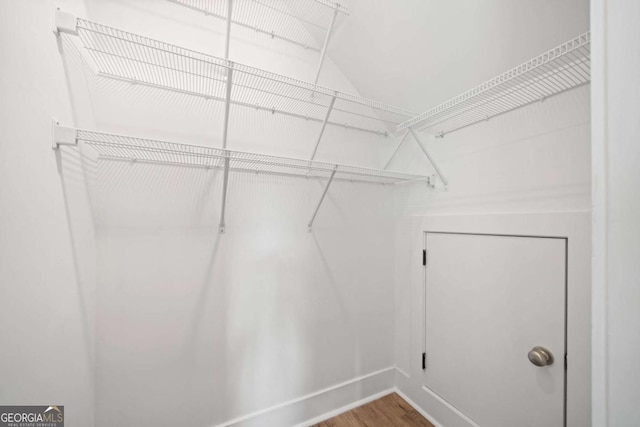 walk in closet with hardwood / wood-style flooring