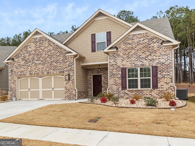 view of front of property featuring central AC and a front yard