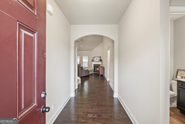 hall with dark hardwood / wood-style floors