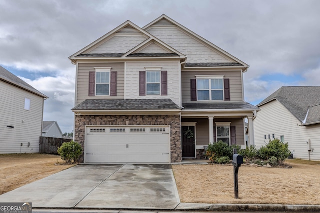 craftsman inspired home with a garage