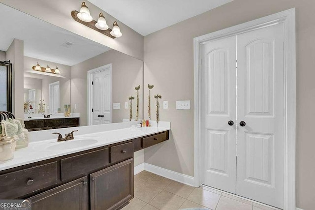 bathroom with vanity and tile patterned floors