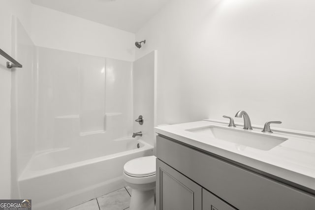 full bathroom featuring tile patterned flooring, shower / bathing tub combination, vanity, and toilet