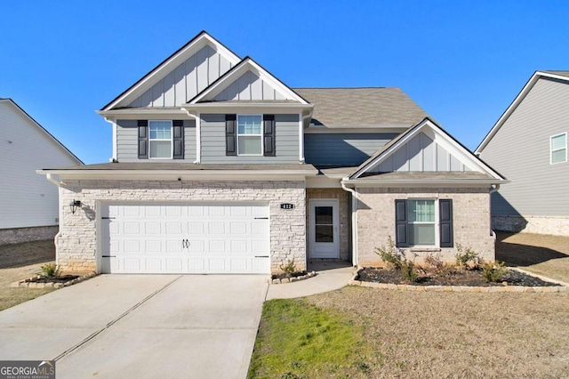 craftsman-style home with a garage and a front lawn