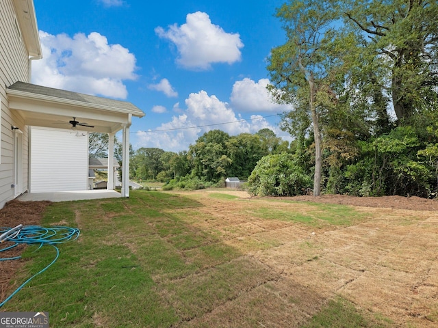 view of yard with ceiling fan