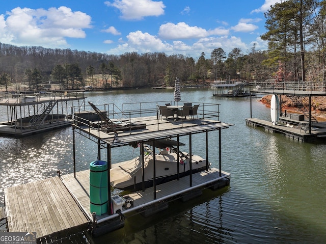 dock area with a water view