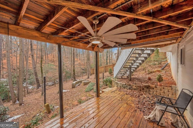 wooden terrace with ceiling fan