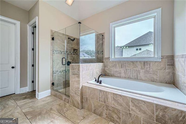 bathroom with plus walk in shower