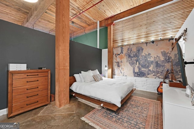 bedroom with wooden ceiling