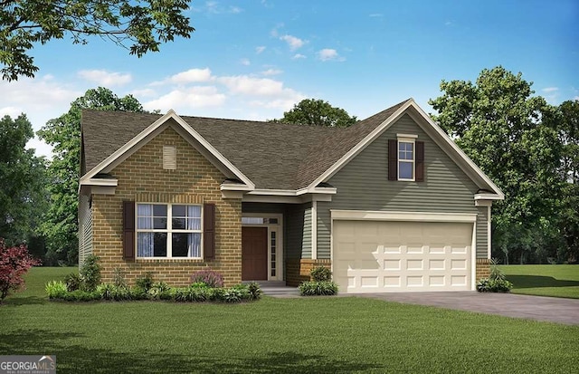 view of front of property featuring a garage and a front lawn