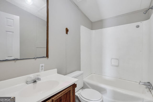 full bathroom with toilet, vanity, and tub / shower combination