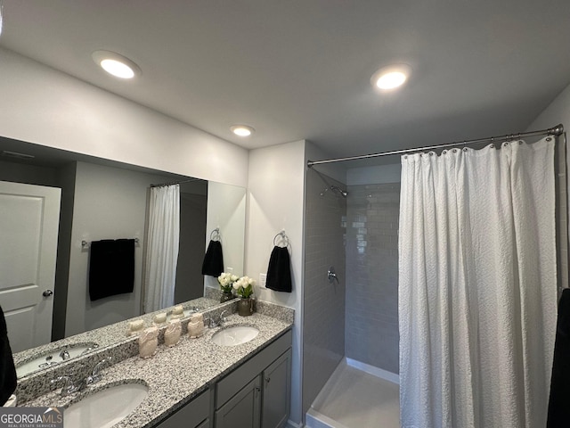 bathroom featuring vanity and a shower with curtain