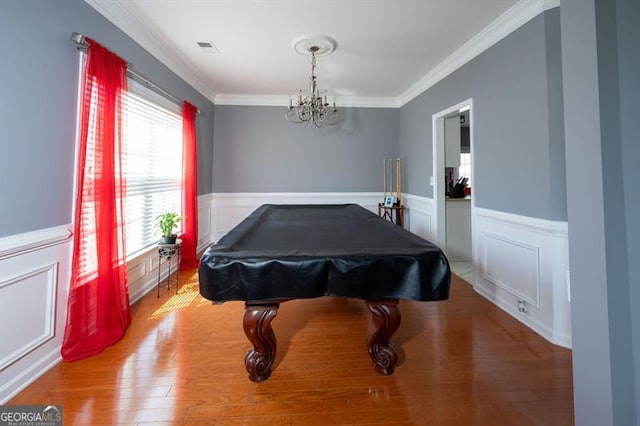 playroom featuring ornamental molding, billiards, and plenty of natural light