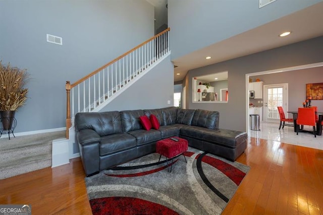 living room with hardwood / wood-style flooring