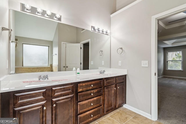 bathroom with vanity and tile patterned floors