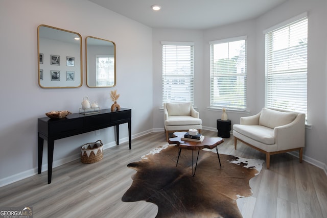 sitting room featuring light hardwood / wood-style flooring