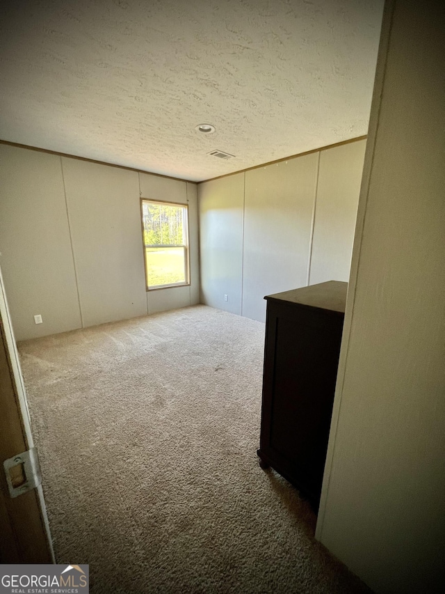 spare room with a textured ceiling and carpet flooring