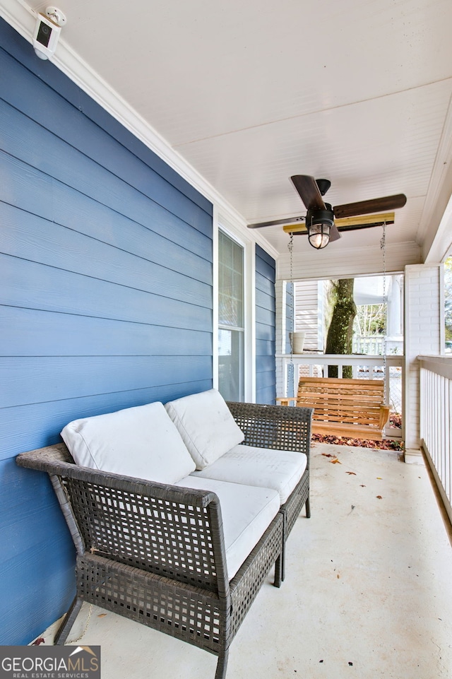 view of patio / terrace featuring ceiling fan and covered porch