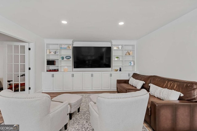 living room featuring light wood-type flooring