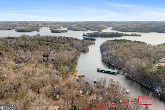 aerial view featuring a water view