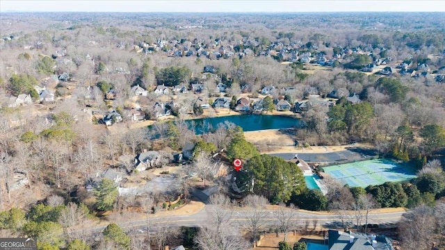 aerial view featuring a water view