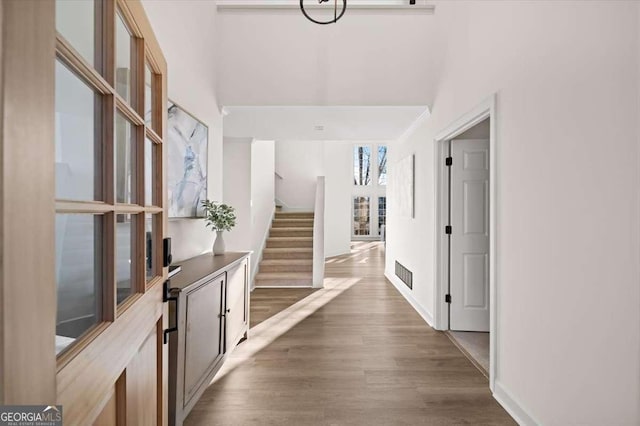 hall featuring dark wood-type flooring