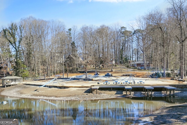 dock area featuring a water view